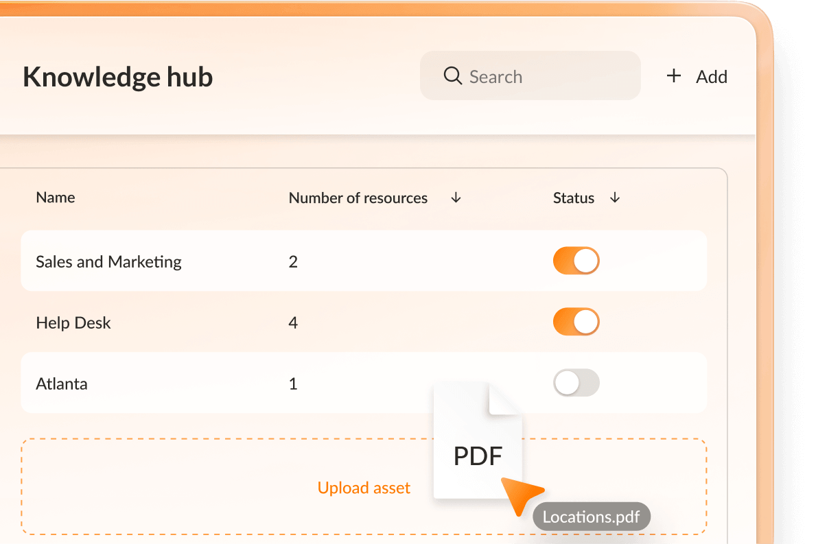 Dashboard interface for setting up knowledge hub in the AI Receptionist system