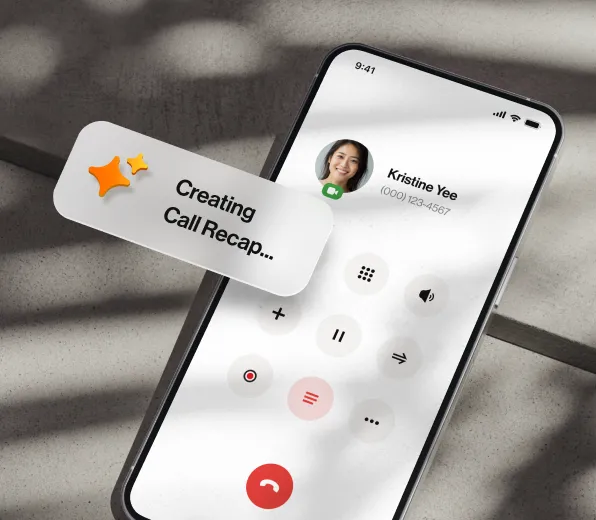 The RingCentral AI Call Recap feature in use on a mobile call