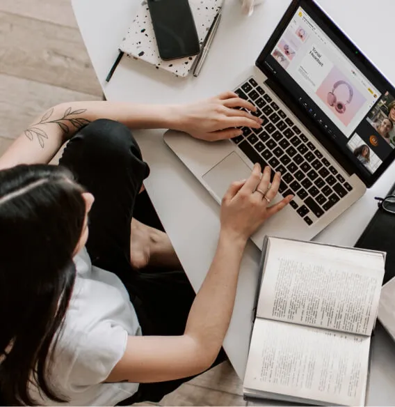 Student using RingCentral's screen share feature to show a presentation during a group video call