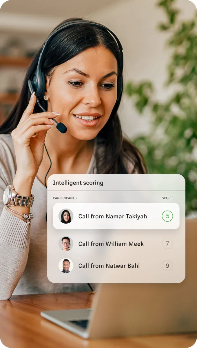 A female coach viewing the intelligent scoring of agents in the RingCentral RingCX app