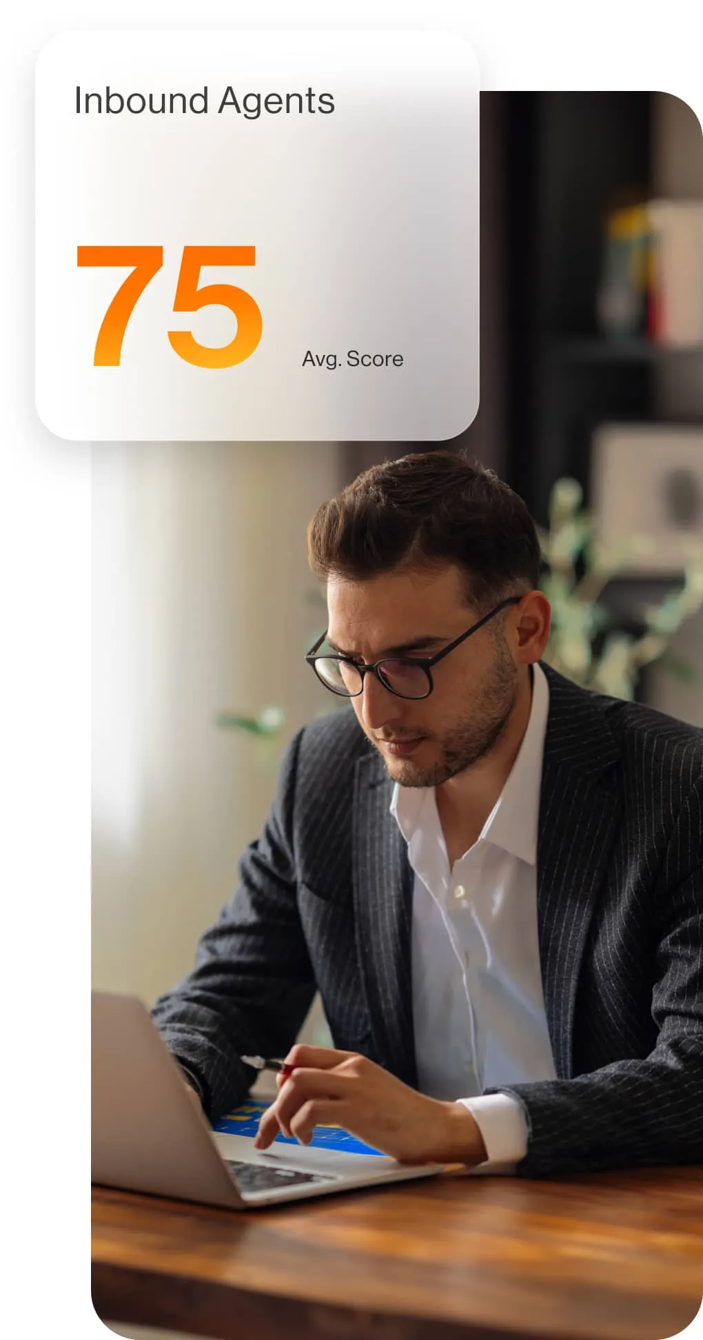 A supervisor looking at inbound agents score in the RingCentral app on his laptop