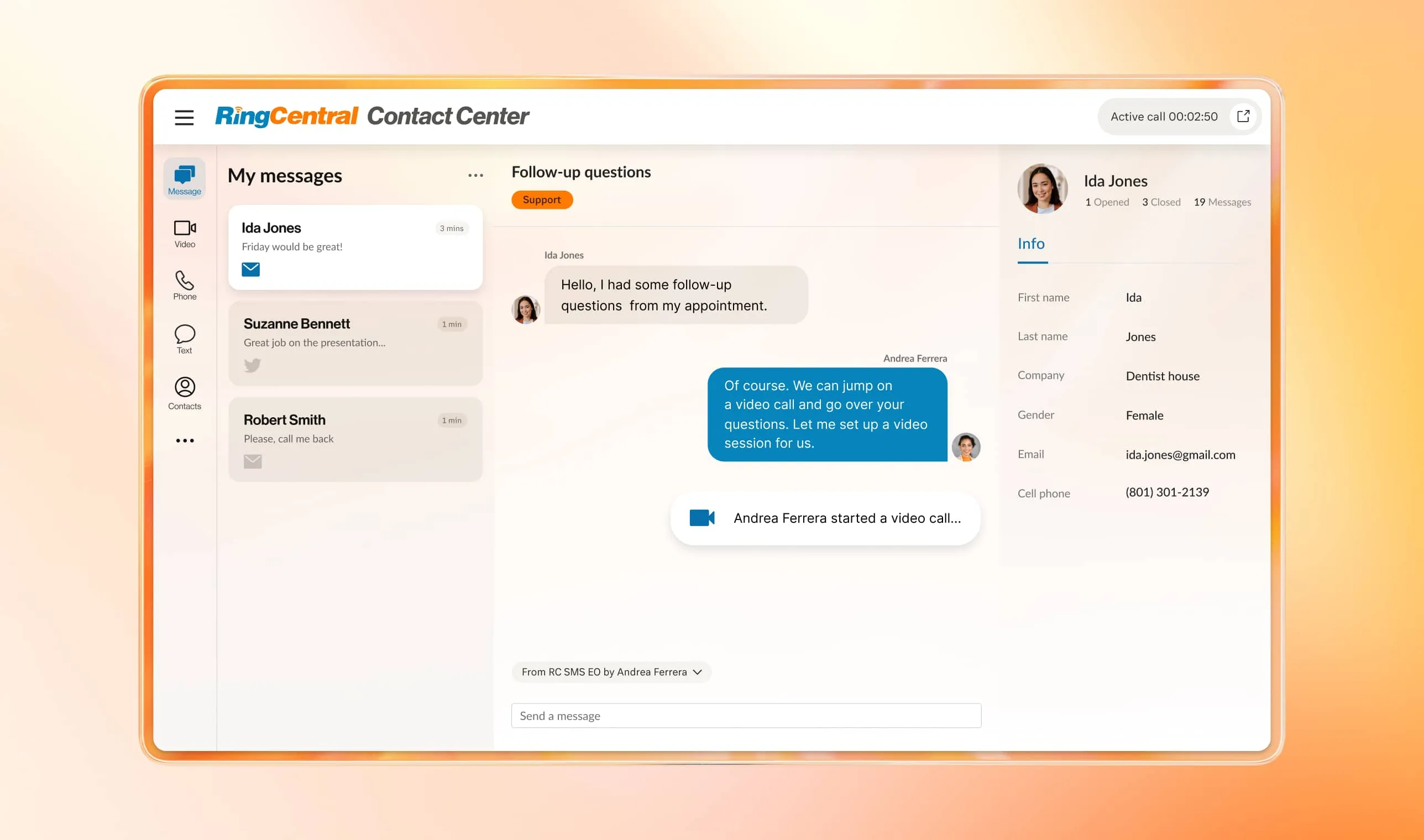 An image showing RingCentral Contact Center interface on desktop